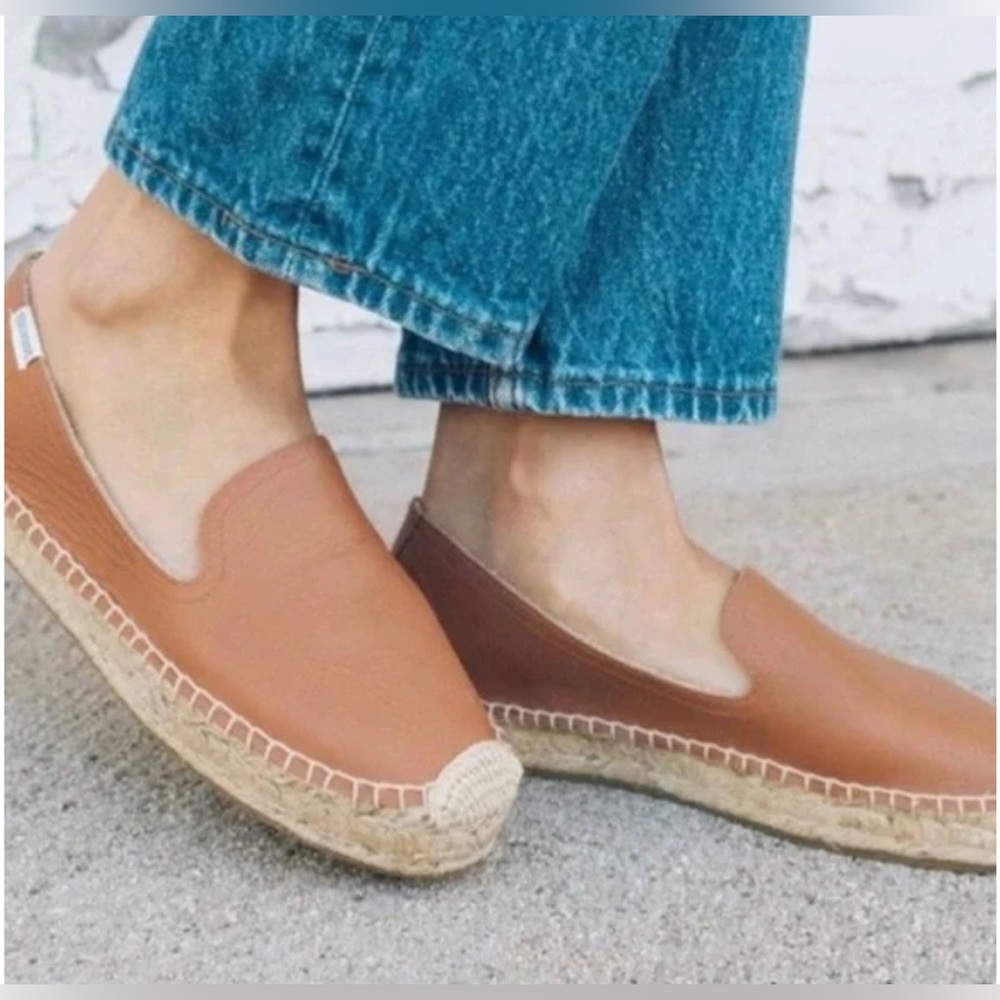 Saludos Tan Pebbled Leather Seville Smoking Slipper Loafer Espadrille Size 9